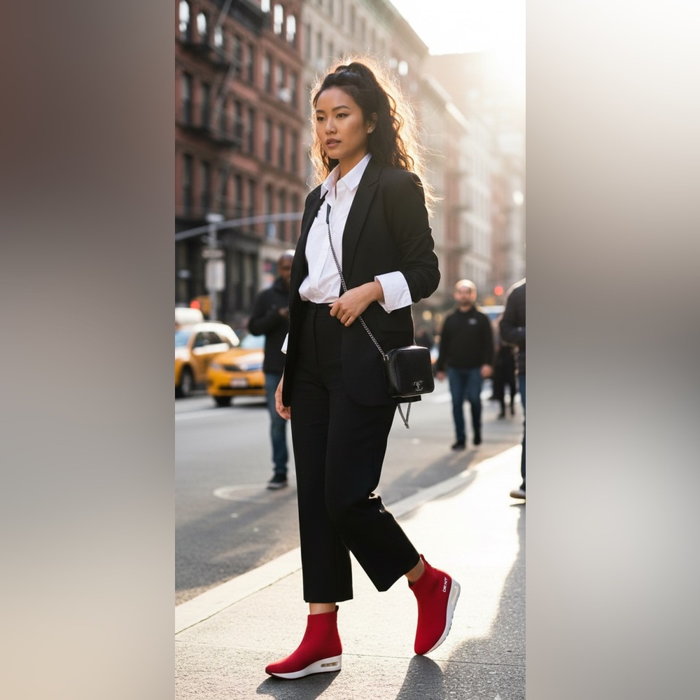 DKNY Vibrant Red Knit Ankle Boots - Picture 5 of 8